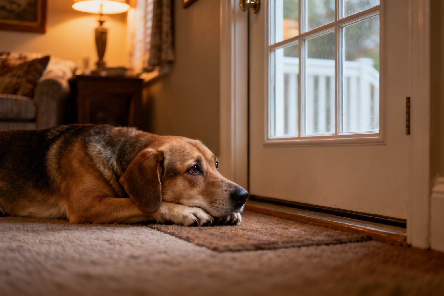 Cão deitado esperando o dono em casa