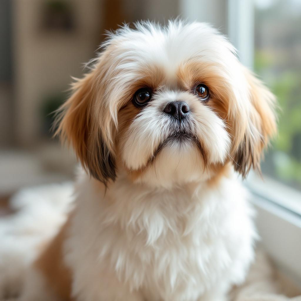 Shih Tzu com pelagem bem cuidada em ambiente doméstico