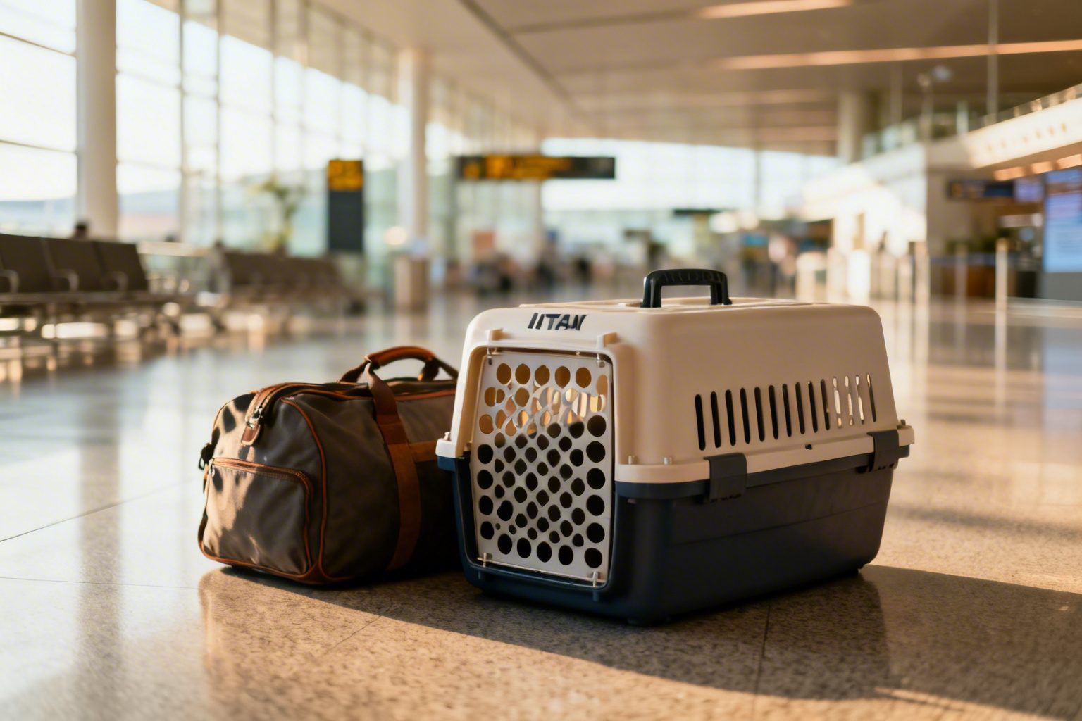 Caixa de transporte aprovada pela IATA em aeroporto